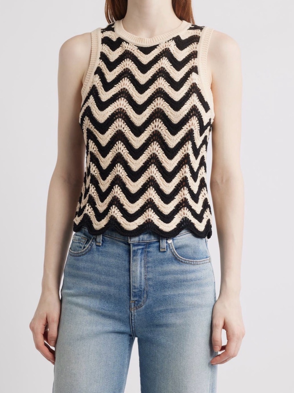 525 AmericaSleeveless Chevron Knit Tank Top - Black & Cream